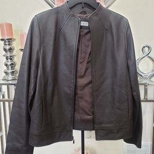 Lord & Taylor Deep Chocolate Genuine Leather Jacket - Size Medium
